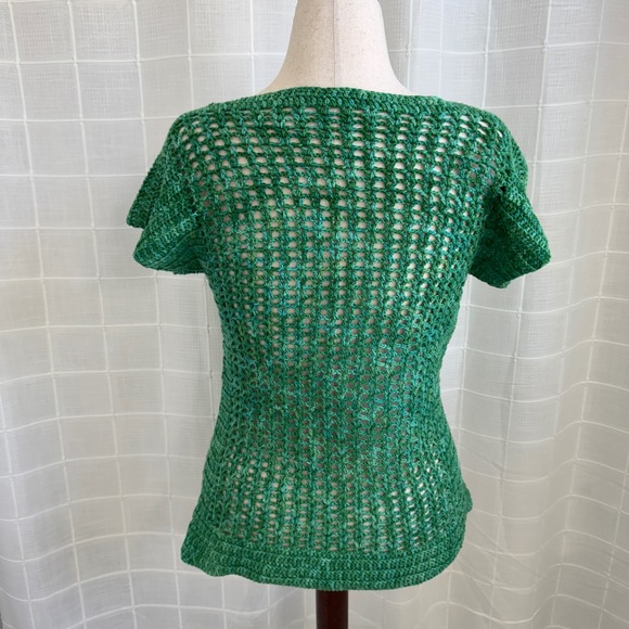Hand Knit Green Short Sleeve Shirt Size Medium - Picture 5 of 6